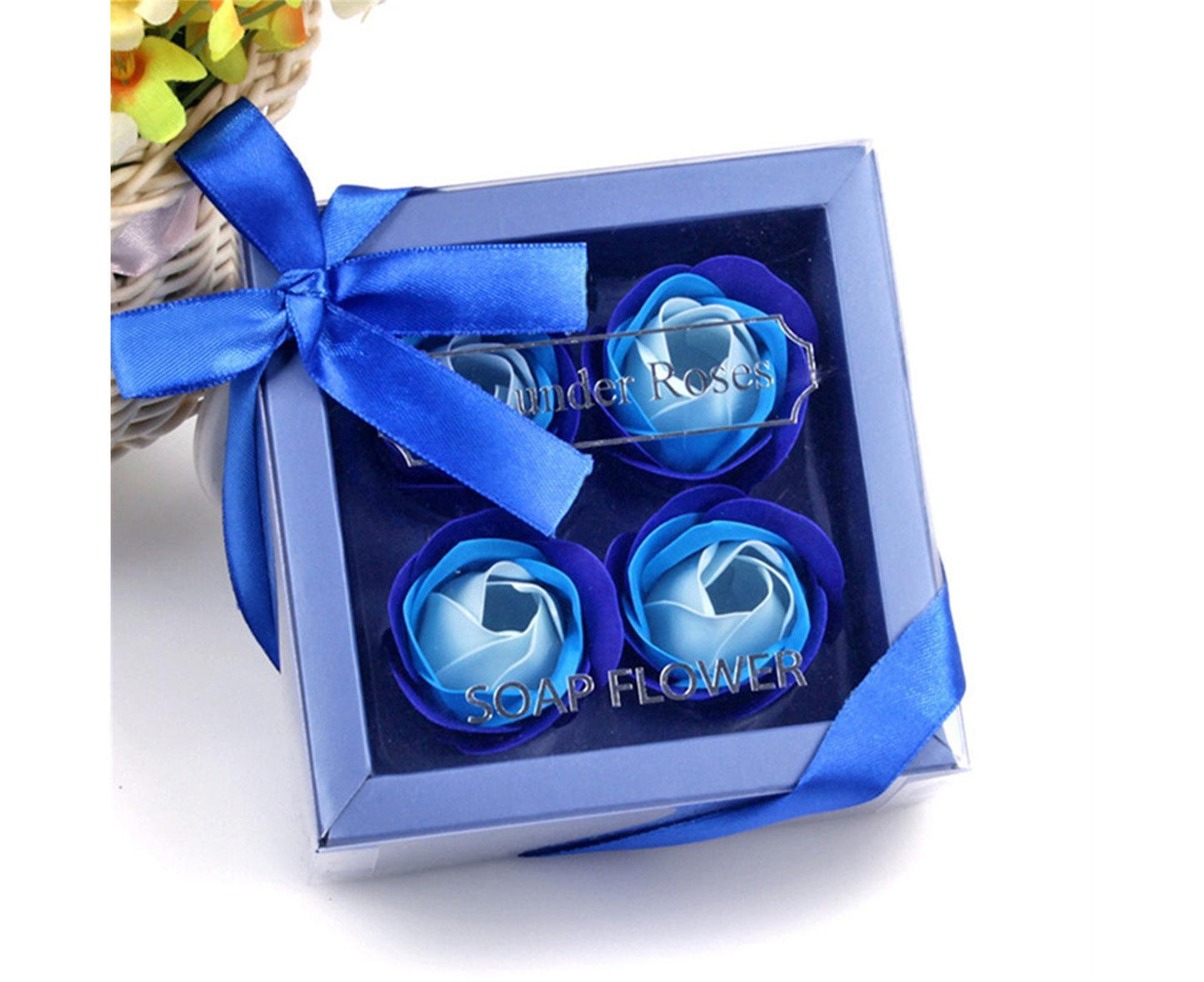 1 Box Soap Rose Flower Charming Vivid Nice-Smelling Colorfast Soap Flower Gift Box for Valentine's Day - Blue V1263-JX-1612
