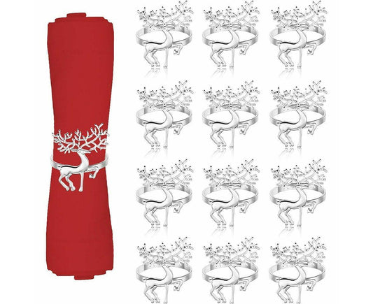 12Pcs Christmas Deer Napkin Rings Set, Glossy Elk Napkin Holder, Chic Reindeer Napkin Buckle,Xmas Dining V1263-JX-1618