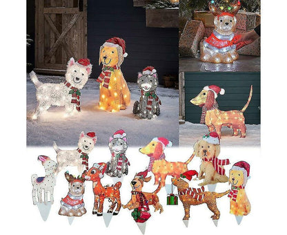 2D Christmas Dog With Led Lights Yard Decoration With Acrylic Garden Stake V1263-JX-1628