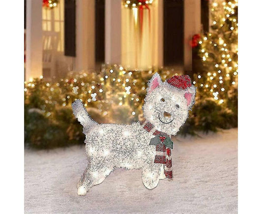 2D Christmas Dog With Led Lights Yard Decoration With Acrylic Garden Stake V1263-JX-1630