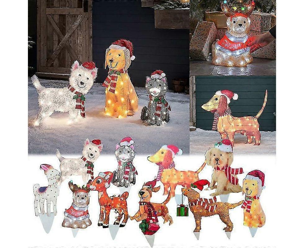 2D Christmas Dog With Led Lights Yard Decoration With Acrylic Garden Stake V1263-JX-1630