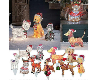 2D Christmas Dog With Led Lights Yard Decoration With Acrylic Garden Stake V1263-JX-1630