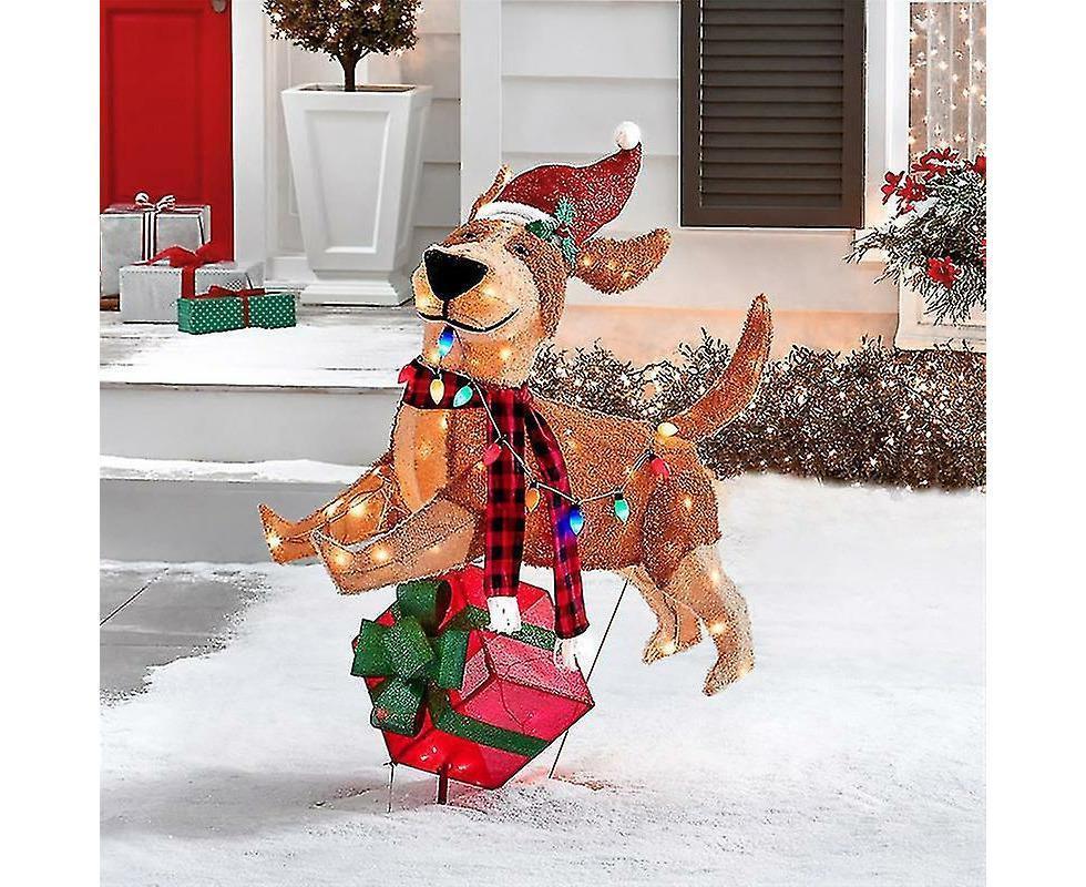 2D Christmas Dog With Led Lights Yard Decoration With Acrylic Garden Stake V1263-JX-1631