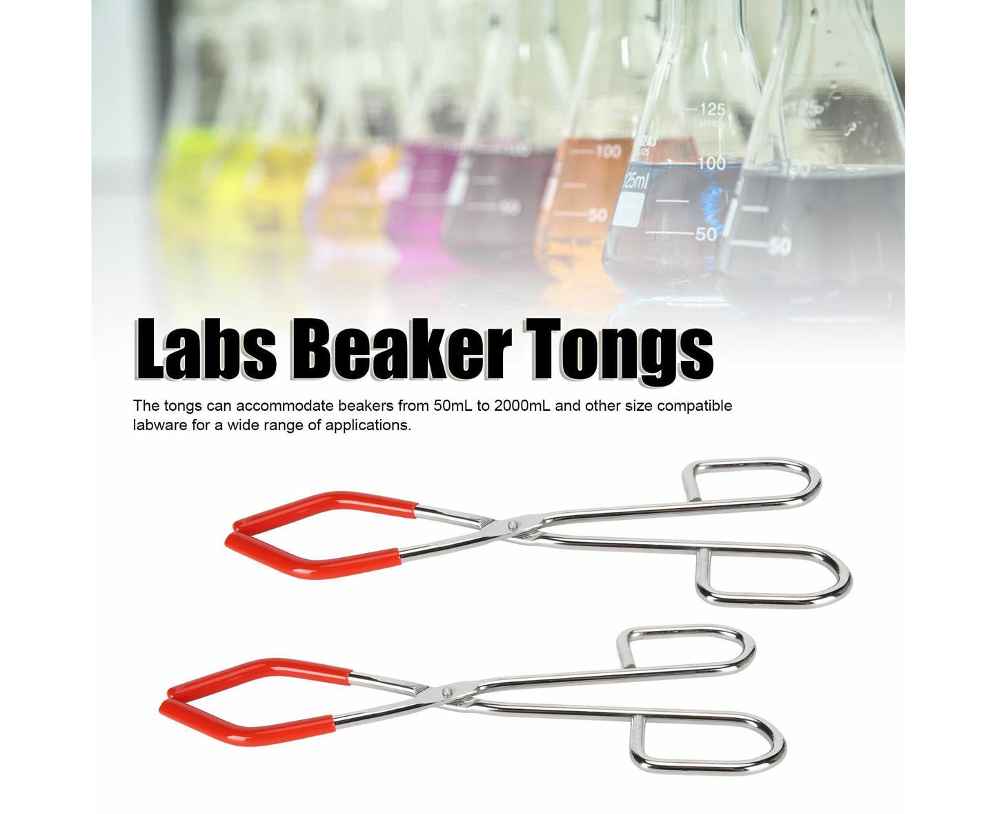 2pcs Labs Beaker Tongs Rust Prevention Strong Grip Rubber Coated Ends Chemical Beaker Tongs for 50mL To V1263-JX-1632