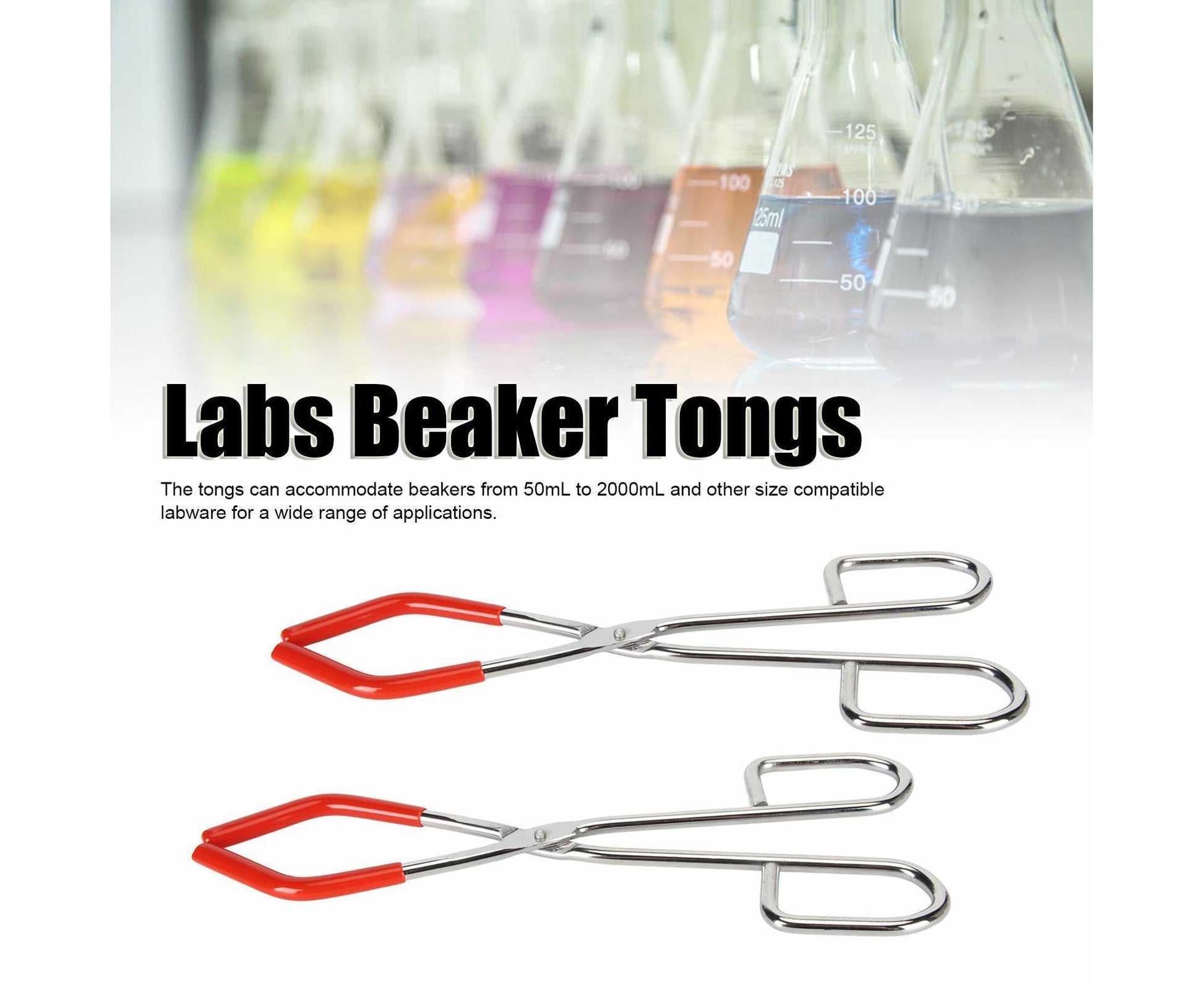2pcs Labs Beaker Tongs Rust Prevention Strong Grip Rubber Coated Ends Chemical Beaker Tongs for 50mL To V1263-JX-1632