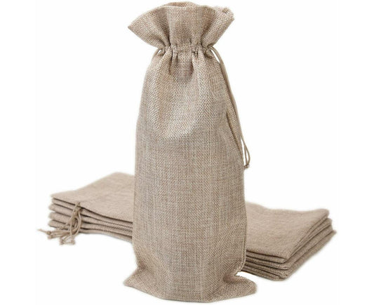 6 Burlap Bags with Drawstring, Rustic Gift Bag Bulk Pack for Mugs, Mason Jars, Wedding Party Favors, Grocery, V1263-JX-1647