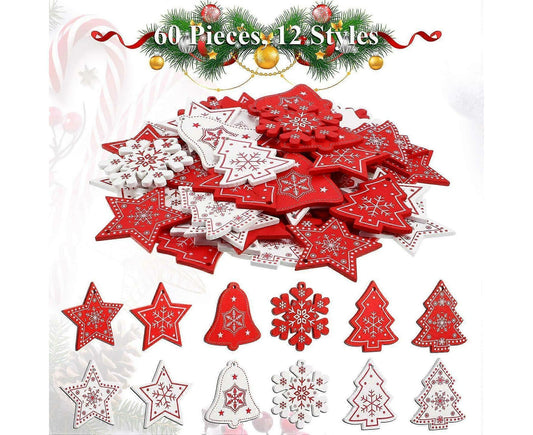 60 Pcs Christmas Wood Hanging Ornaments Wood Slices Christmas Tree Decoration for Party Christmas Tree V1263-JX-1650