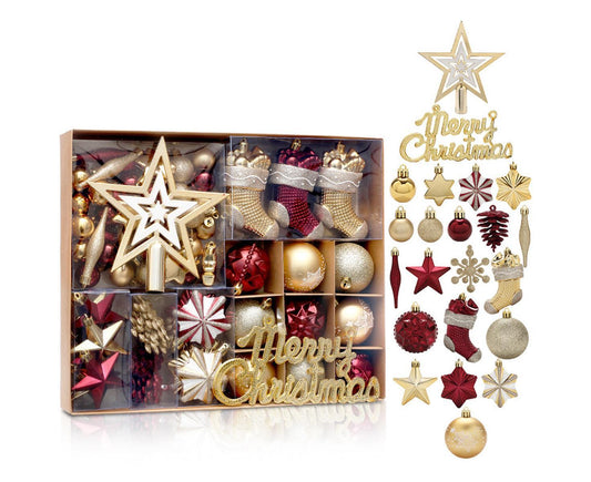 70pcs Red Gold Christmas OrnamentsShatterproof Christmas Tree Balls Set Plastic Xmas Ornaments for Holiday V1263-JX-1654