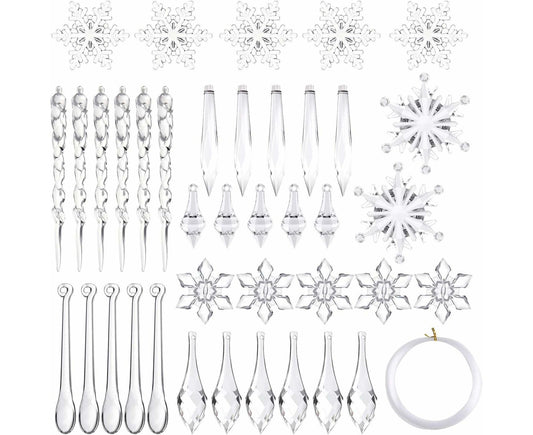 85 Pcs Christmas Decoration Acrylic Snowflake Icicles Christmas Tree Icicle Snowflake With Crystal Line V1263-JX-1655