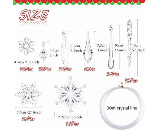 85 Pcs Christmas Decoration Acrylic Snowflake Icicles Christmas Tree Icicle Snowflake With Crystal Line V1263-JX-1655