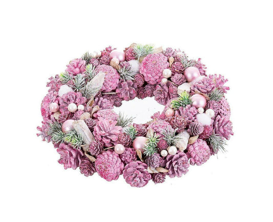 Advent wreathe pink multicolour plastic foam 34 x 34 x 8.5cm V1263-JX-1658