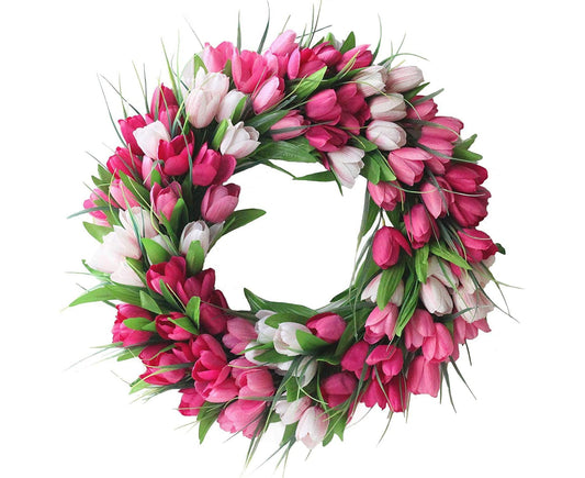 Artificial Tulip Flower Wreaths for Front Door Farmhouse Pink Wreath Spring Flower Branch Door Wreath for V1263-JX-1659