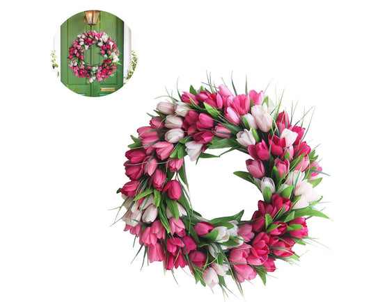 Artificial Tulip Flower Wreaths for Front Door Farmhouse Pink Wreath Spring Flower Branch Door Wreath for V1263-JX-1659