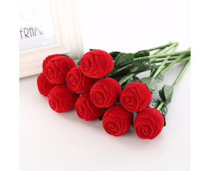 Beautiful Rose Shape Ring Box Romantic Decorative Fabric Ring Display Case Wedding Supplies - Red V1263-JX-1660