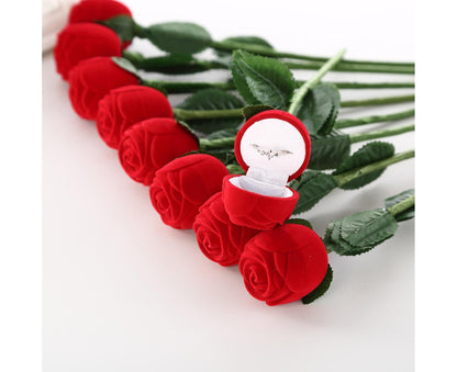 Beautiful Rose Shape Ring Box Romantic Decorative Fabric Ring Display Case Wedding Supplies - Red V1263-JX-1660