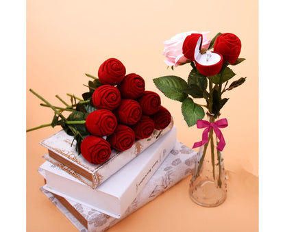 Beautiful Rose Shape Ring Box Romantic Decorative Fabric Ring Display Case Wedding Supplies - Red V1263-JX-1660