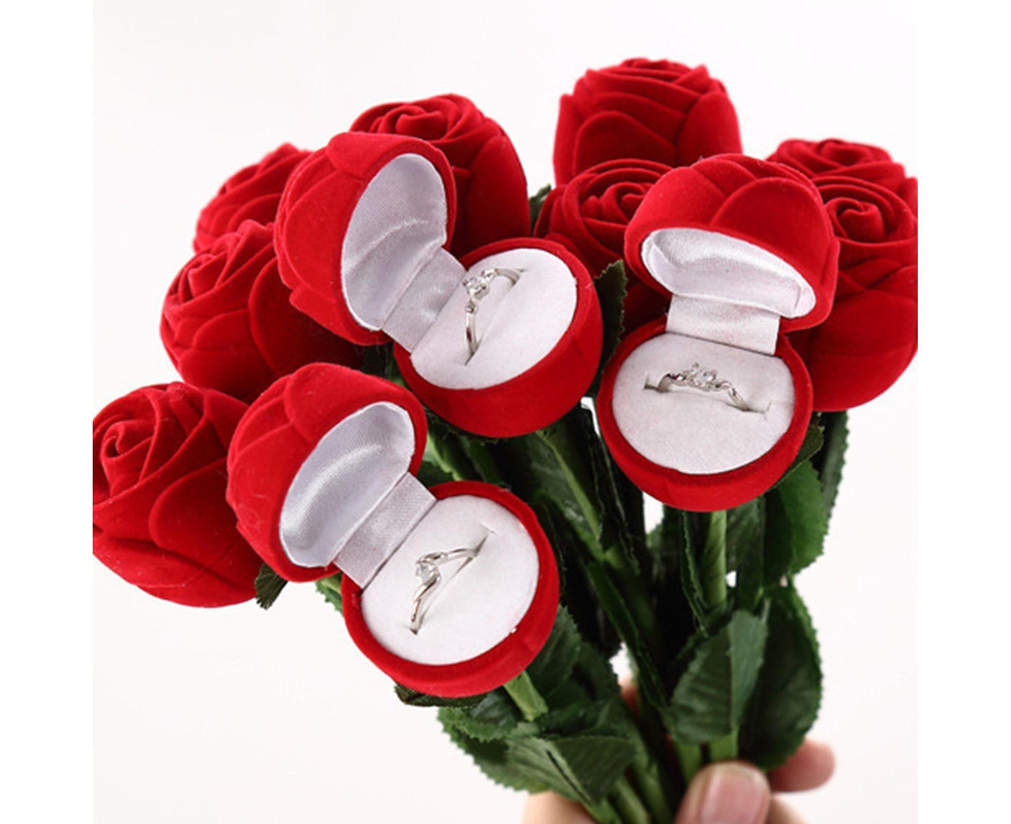 Beautiful Rose Shape Ring Box Romantic Decorative Fabric Ring Display Case Wedding Supplies - Red V1263-JX-1660
