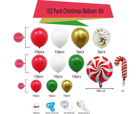 Christmas Balloons Garland Arch Kit - Red Green Gold Confetti Candy Balloons for Xmas Party Decor Variant V1263-JX-1661