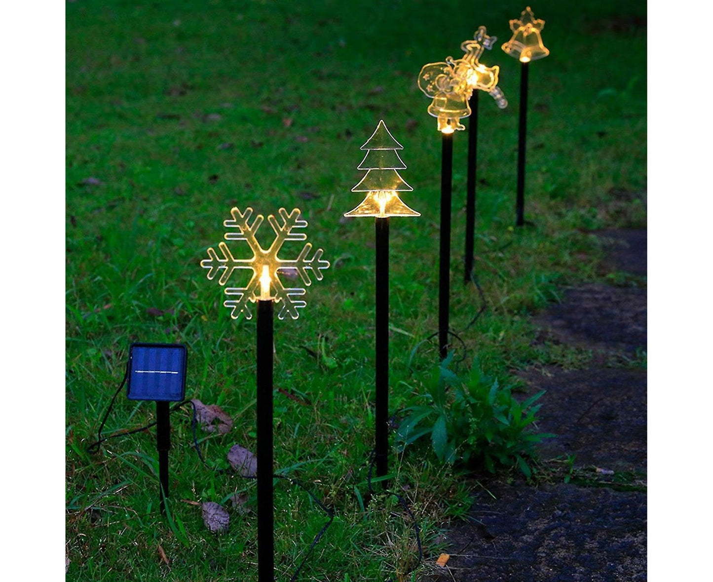 Christmas Garden Stake Lights 5x Solar Snowflake Star Christmas Tree Led Xmas Light Pathway Outdoor Christmas V1263-JX-1665