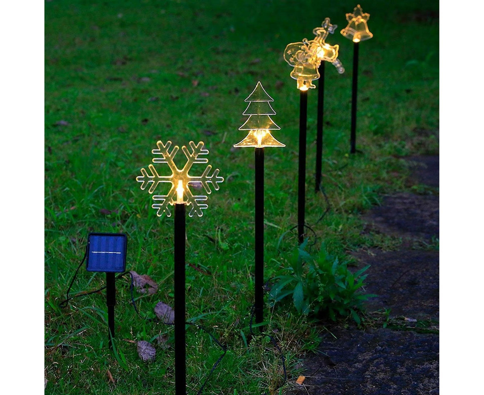 Christmas Garden Stake Lights 5x Solar Snowflake Star Christmas Tree Led Xmas Light Pathway Outdoor Christmas V1263-JX-1665