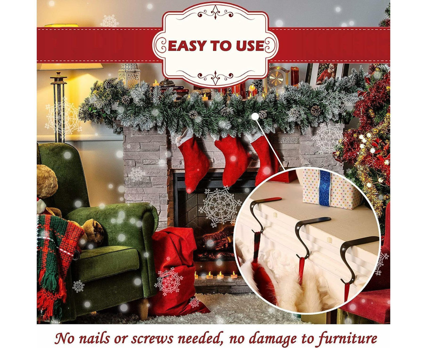Christmas Stocking Holders Metal Fireplace Stocking Hook Garland Mantle Hook For Christmas Decoration (4 Pack) V1263-JX-1673