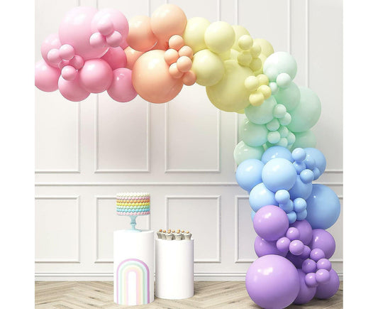 Pastel Rainbow Balloon Arch Kit - 140pcs Assorted Color Balloon Garland, Colorful Fiesta, Carnival V1263-JX-1714