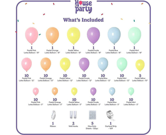 Pastel Rainbow Balloon Arch Kit - 140pcs Assorted Color Balloon Garland, Colorful Fiesta, Carnival V1263-JX-1714