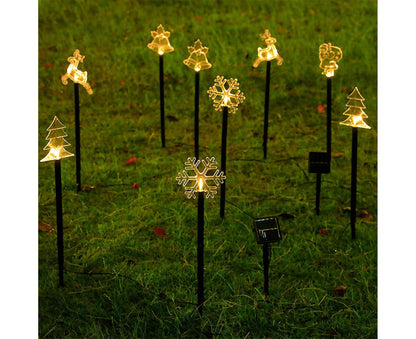 Solar Christmas Garden Stake Lights, 5-point Star, Snowflake, Tree Bell, Reindeer LED Outdoor Decorative V1263-JX-1723