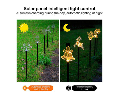 Solar Christmas Garden Stake Lights, 5-point Star, Snowflake, Tree Bell, Reindeer LED Outdoor Decorative V1263-JX-1723