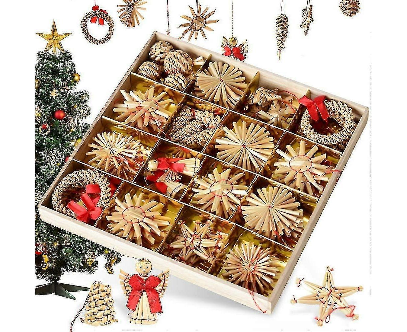 Straw Tree Decoration, 56 Pieces Christmas Tree Decoration Straw Pendant Set - Christmas Tree Decoration V1263-JX-1734