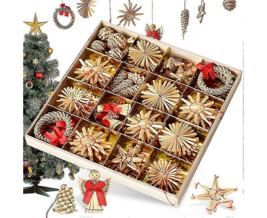 Straw Tree Decoration, 56 Pieces Christmas Tree Decoration Straw Pendant Set - Christmas Tree Decoration V1263-JX-1734
