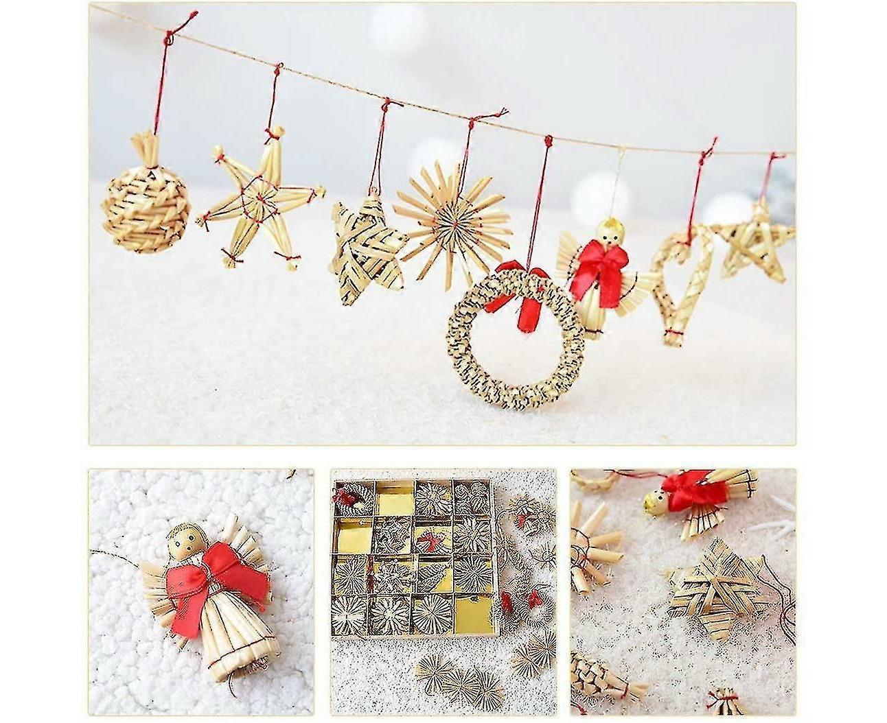 Straw Tree Decoration, 56 Pieces Christmas Tree Decoration Straw Pendant Set - Christmas Tree Decoration V1263-JX-1734
