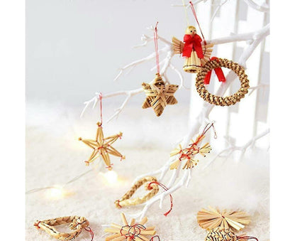 Straw Tree Decoration, 56 Pieces Christmas Tree Decoration Straw Pendant Set - Christmas Tree Decoration V1263-JX-1734