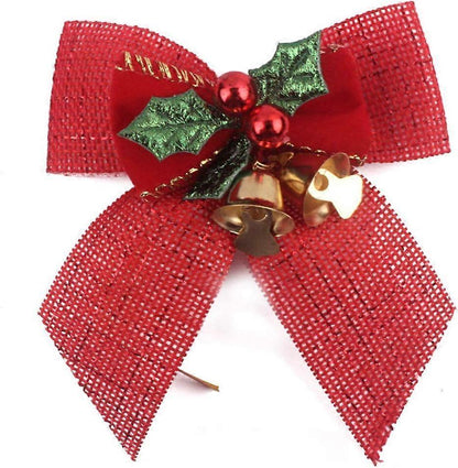 8cm Christmas Bow Bells, Hessian Scottish Knot, Christmas Tree Ornaments, Christmas Tree Ornaments V1263-JX-1743