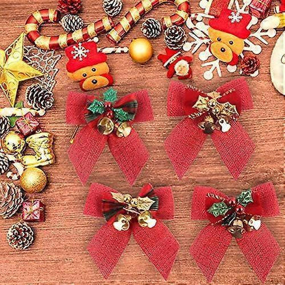 8cm Christmas Bow Bells, Hessian Scottish Knot, Christmas Tree Ornaments, Christmas Tree Ornaments V1263-JX-1743