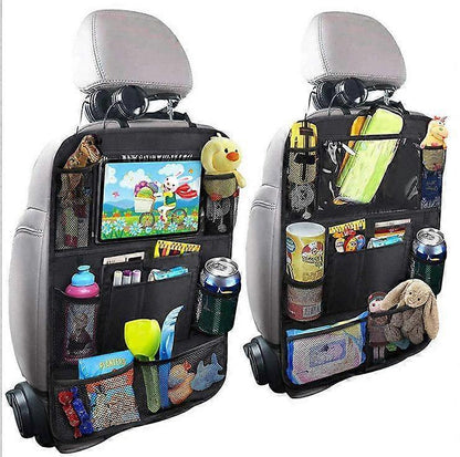 Car Back Organizer with Touch Screen Tablet Holder + 9 Storage Pockets Kick Mats Back Protectors Great Travel V1263-JX-1746