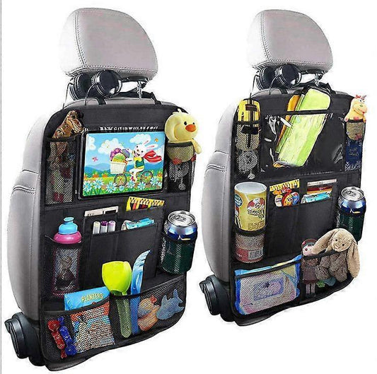 Car Back Organizer with Touch Screen Tablet Holder + 9 Storage Pockets Kick Mats Back Protectors Great Travel V1263-JX-1746