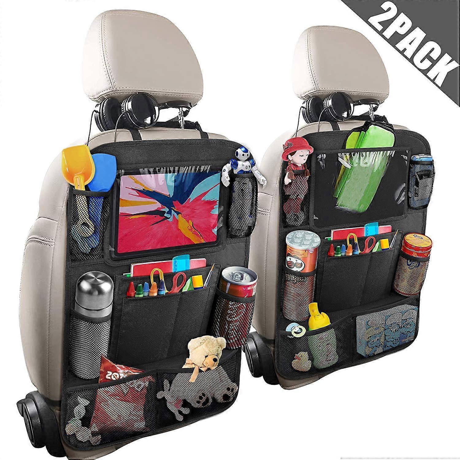 Car Back Organizer with Touch Screen Tablet Holder + 9 Storage Pockets Kick Mats Back Protectors Great Travel V1263-JX-1746