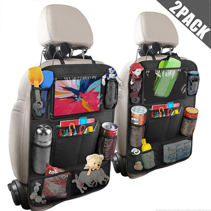 Car Back Organizer with Touch Screen Tablet Holder + 9 Storage Pockets Kick Mats Back Protectors Great Travel V1263-JX-1746