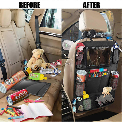 Car Back Organizer with Touch Screen Tablet Holder + 9 Storage Pockets Kick Mats Back Protectors Great Travel V1263-JX-1746