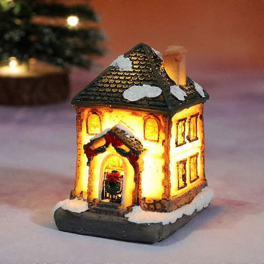 Christmas Scene Village Houses LED Christmas Decorations Resin Snow House with Warm White Light Battery V1263-JX-1758