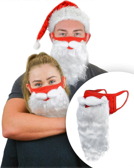 Holiday Santa Beard Face Mask Costume for Adults babies for Christmas One Size fits All Red Christmas Beard V1263-JX-1778