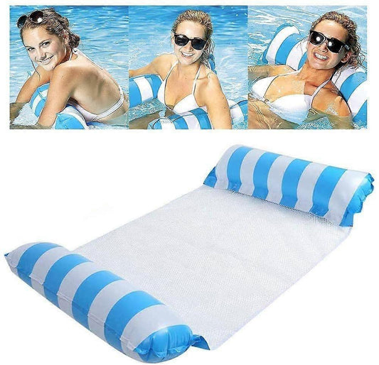 Inflatable floating bed, water hammock 4-in-1 lounge chair pool lounge air mattress pool-blue, 130*68 cm V1263-JX-1832