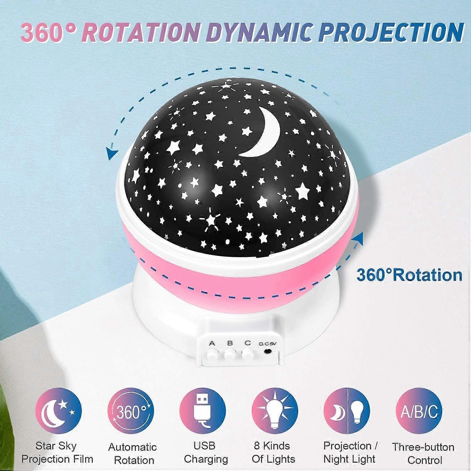 Babies Night Light Moon Star Projector - USB Cable 360 Degree Rotation Romantic Night Lighting LED Night V1263-JX-1835