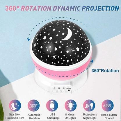 Babies Night Light Moon Star Projector - USB Cable 360 Degree Rotation Romantic Night Lighting LED Night V1263-JX-1835