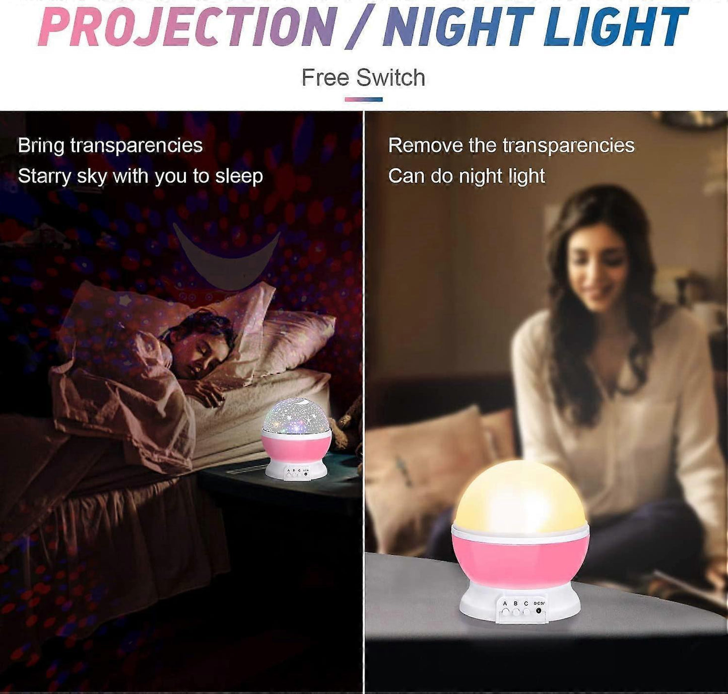 Babies Night Light Moon Star Projector - USB Cable 360 Degree Rotation Romantic Night Lighting LED Night V1263-JX-1835
