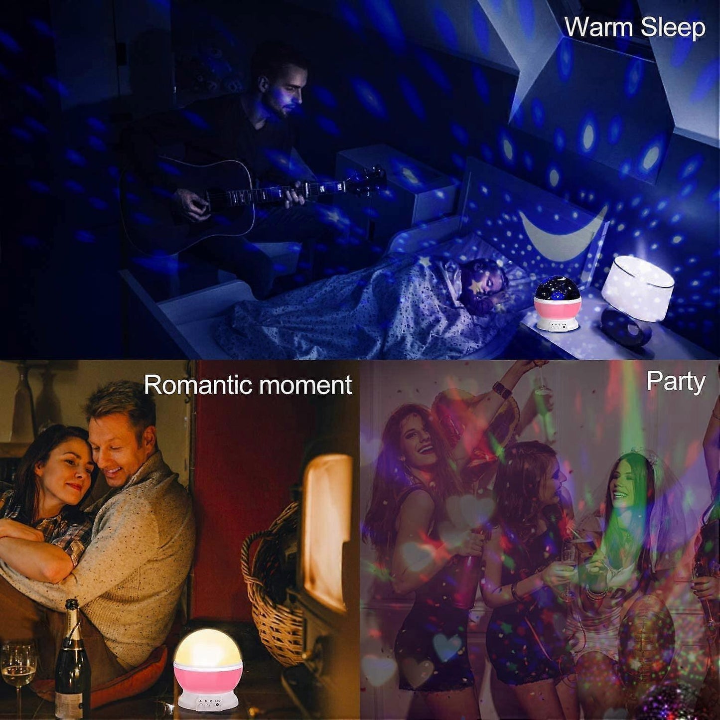 Babies Night Light Moon Star Projector - USB Cable 360 Degree Rotation Romantic Night Lighting LED Night V1263-JX-1835