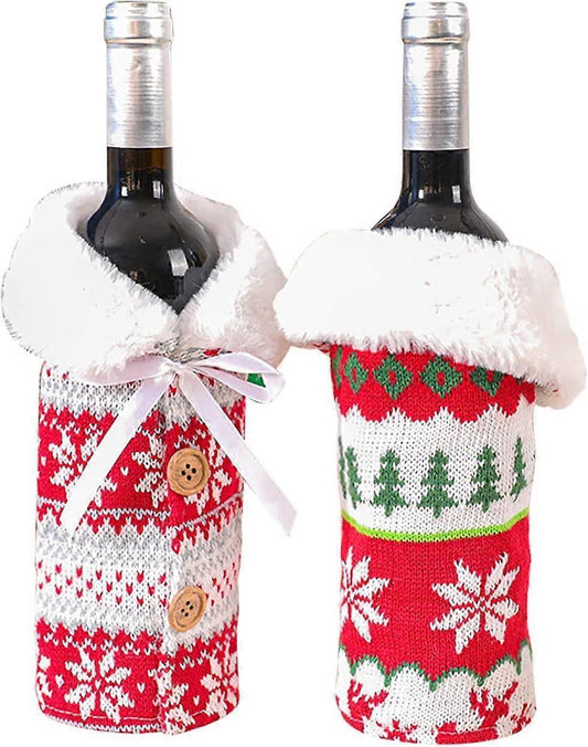Wrap the knitted wine bottle sleeves with a faux fur collar for Christmas decorations V1263-JX-1871