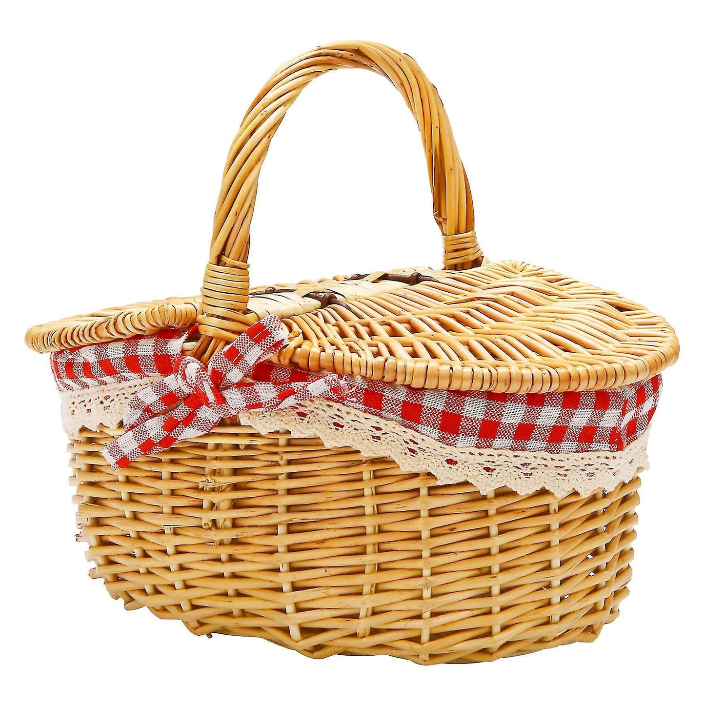Country Style Wicker Picnic Basket Hamper With Lid And Handle & Liners For Picnic, Parties V1263-JX-1881