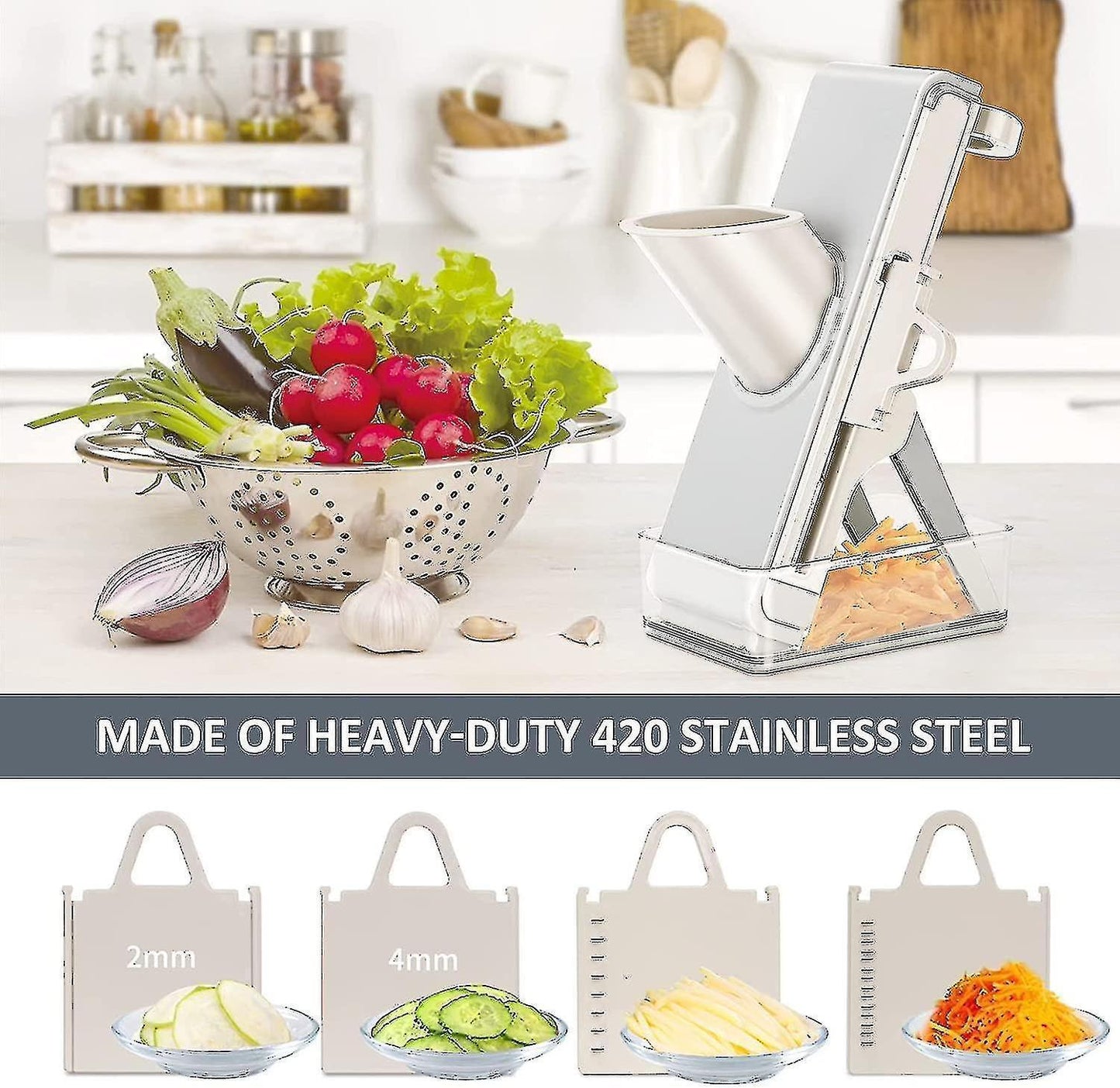 Kitchen secure Mandolin Vegetable Slicer With Adjustable Blades With Container V1263-JX-1938